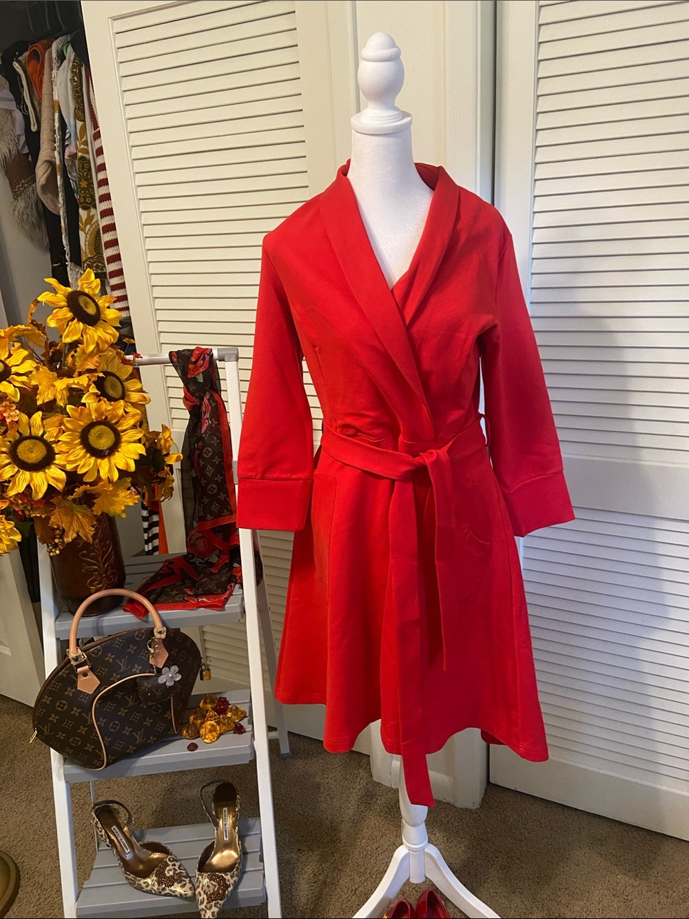 MISSLOOK Red Long Sleeve Wrap Dress with Tie Waist
